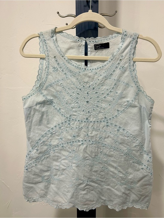 GAP Tops - GAP Light Blue Embroidered Sleeveless Cotton Blouse